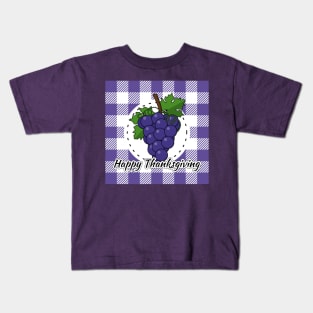 Grape on Violet Plaid - Happy Thanksgiving Kids T-Shirt